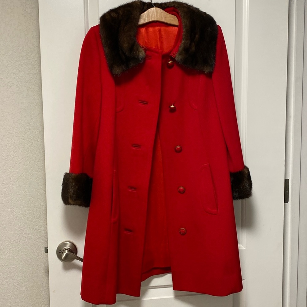 Elegant Red Coat with Faux Fur Trim